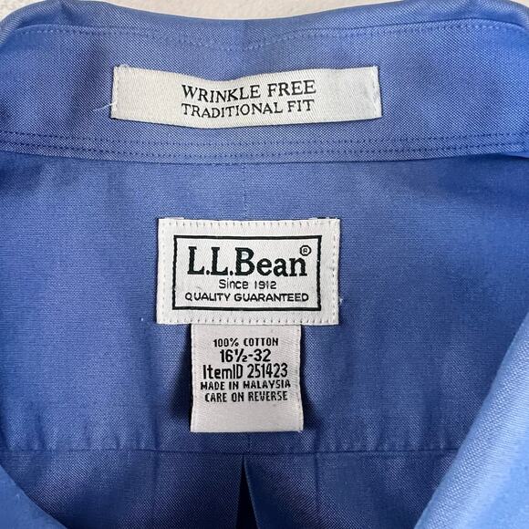 L.L. Bean Blue Wrinkle Free Traditional Fit Men's Button Down Shirt Size 16.5-32 - Picture 3 of 6